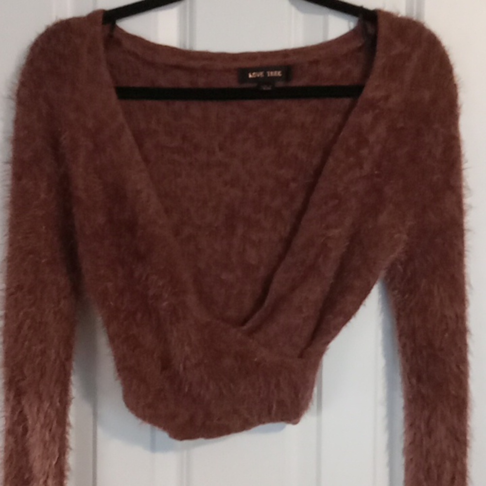 Love Tree Women's V-Neck Sweater in Warm Brown